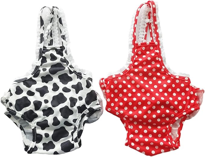 2 Pieces Washable Female Diapers with Suspender Comfort Reusable Doggy Diapers Reusable Puppy Sanitary Panties Dog Underwear Diaper for Small Girl Dogs in Period Heat (Red&Black, 3XL)
