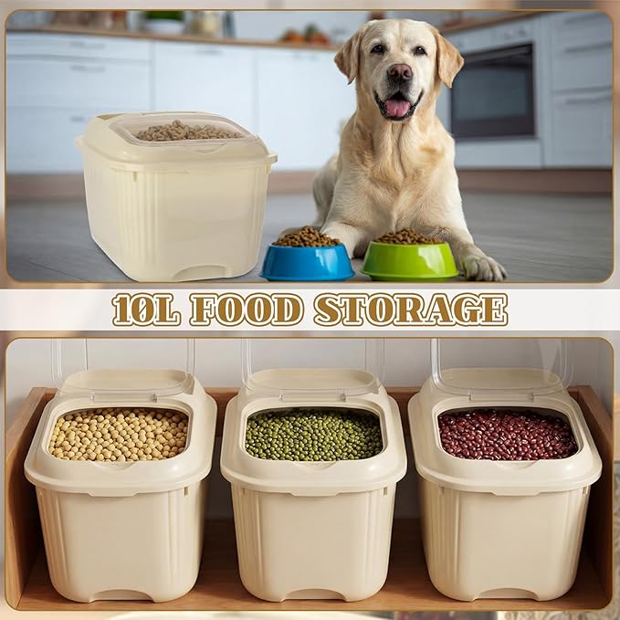 4 Pack Sugar Storage Containers Flour Bin with Wheels Large Pet Dog Food Storage Boxes Measuring Cup Sealed Transparent Flip Lid Portable Household Rice Container Set (Yellow,20 Lbs)