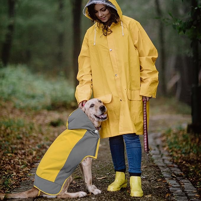 IECOii Large Dog Raincoat Waterproof,Hooded Rain Jacket Keep Dog Dry in Wet Weather,Reflective Rain Poncho Clothes with Convenient Leash Hole/Adjustable Magic Sticker/Easy On and Off/,Yellow,Large