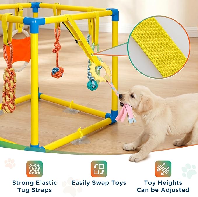 TOOGE Upgraded Puppy Play Gym: Small Dog Puppy Jungle Gym Playground Adjustable Hanging Dogs Enrichment Chew Toys for Puppies 0-6 Months Training Activity Center for Interactive Teething Stimulation