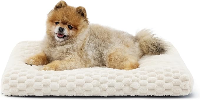 Bedsure Small Washable Dog Bed for Crate, Soft Fluffy Bubble Fleece Pet Bed Mat for Deep Sleep, Non-Slip and Machine Washable Kennel Sleeping Pad for Small Dogs/Puppy/Cat, 23"x17"x3", Cream