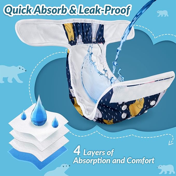 SlowTon Washable Dog Diapers Female - 3 Pack No Leak Reusable Doggie Puppy Diaper with Adjustable Buttons, Comfortable Female Dog Diapers for Heat Cycle Period Small Medium Large Dogs (M)