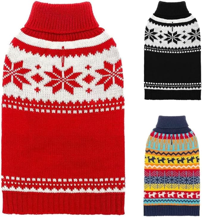 Mihachi Dog Sweater - Winter Coat Apparel Clothes with Colorful Stripes for Cold Weather, Red SM