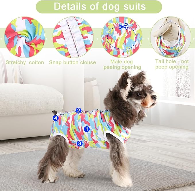 Etdane Dog Diapers Sanitary Panties Pet Period Onesie Surgical Recovery Suit After Surgery Wear for Female Male Dogs Camo/L