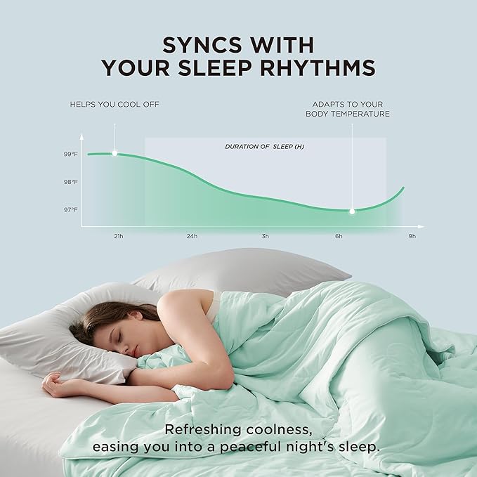Bedsure Cooling Blankets for Hot Sleepers - Cooling Comforter, Cold Summer Blanket Queen Size for Bed, Ice Breathable and Lightweight Gift for Night Sweats, Green, 90x90 Inches