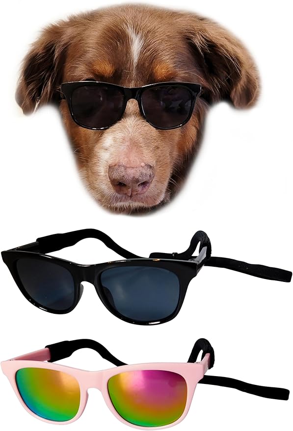 G006 Dog Pet 80s Costume Sunglasses Prop Photoshoot Medium Breeds 20-40 lbs (2-Pack Black+Pink-Pink Mirror)