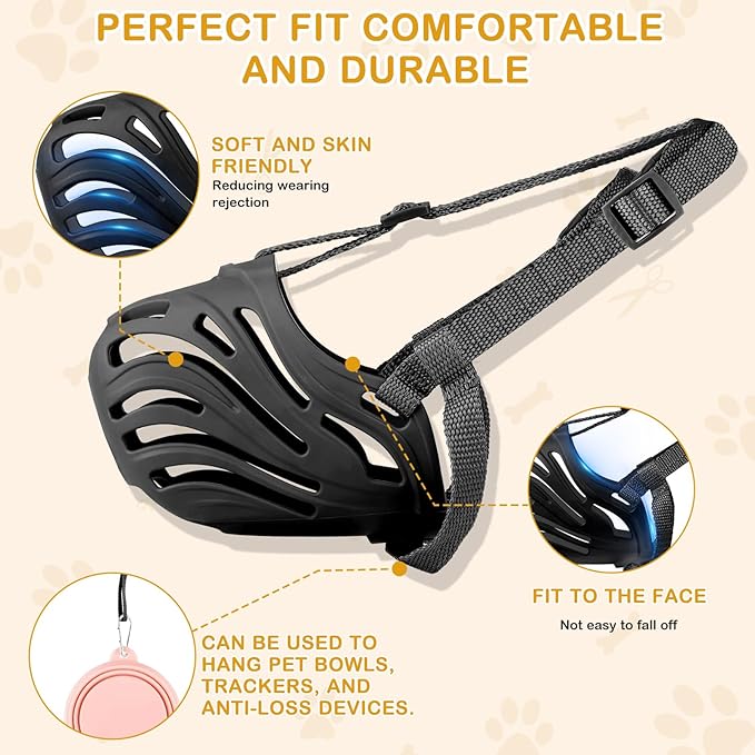 Dog Muzzle, Soft Breathable Dog Muzzles Suitable Dogs, Adjustable Basket Muzzles Prevents Chewing and Biting for Grooming Trimming Training (Black, M (33lb))