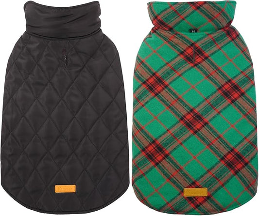 Kuoser Warm Dog Coat, Waterproof Dog Jacket for Extra Large Dogs, Adjustable Durable XXL Doggie Winter Coat Reversible Puppy Cold Weather Apparel from Small to Large Breed, Christmas Green XXL