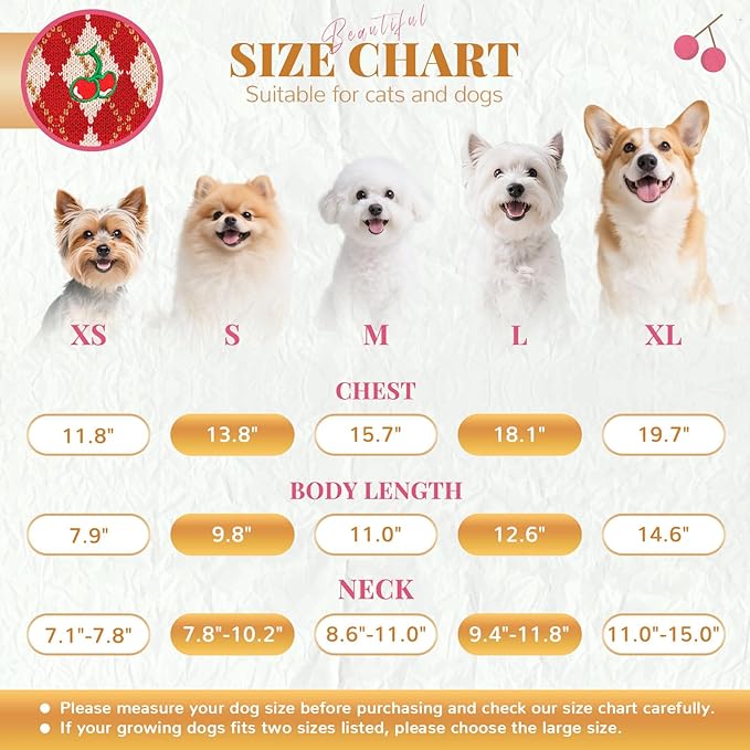 BAEJMJK Cute Cherry Small Dog Sweater Soft Girl Dog Clothes Turtleneck Warm Pet Puppy Knitted Pullover Princess Dogs Cats Outfits(Red Cherry A,Large)
