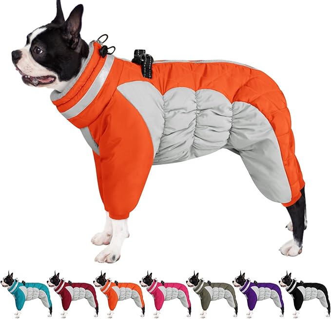 AOFITEE Small Dog Coat Warm Dog Jacket Winter, Windproof Dogs Winter Coat with Harness Built in, Reflective Turtleneck Dogs Puffer Jacket Snowsuit, Full Body Fleece Coats for Small Medium Large Pet