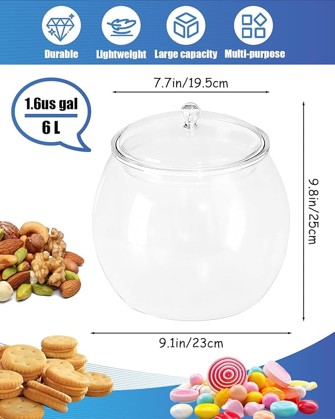Rocutus Candy & Cookie Jar with Airtight Lid, Plastic Candy Jar Cookie Jar Jar for Pantry Organization, Sugar, Flour, Pasta, Dog Treats, Clear Food Storage Canister & Home Decoration (1.5 Gallon)