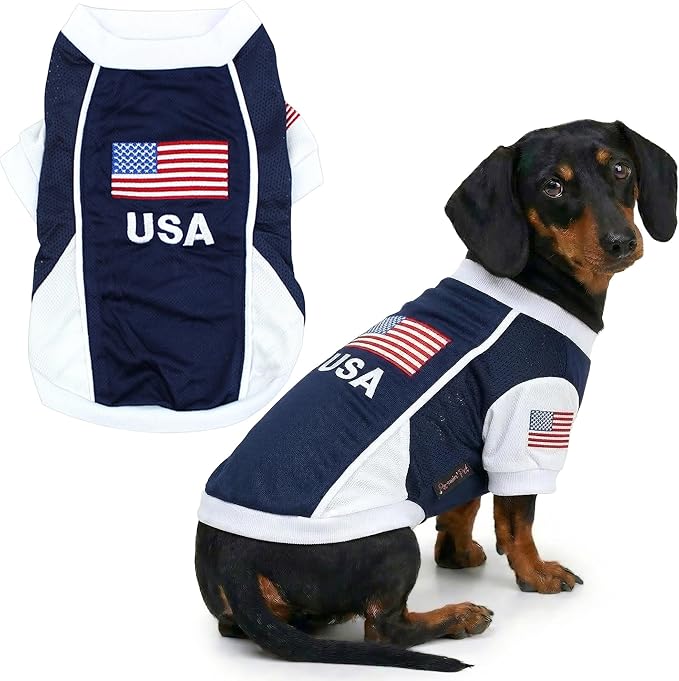 Parisian USA Dog Jersey - Breathable Mesh Puppy Football Jersey - Lightweight Stretch Sporty Dog Clothes - Summer Shirts for Large Dogs - Soccer Jersey for Dogs - Sportswear Pet Clothes
