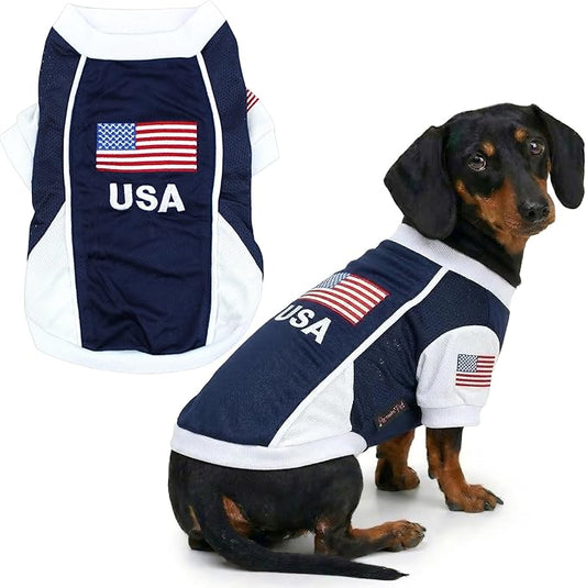 Parisian USA Dog Jersey - Breathable Mesh Puppy Football Jersey - Lightweight Stretch Sporty Dog Clothes - Summer Shirts for Large Dogs - Soccer Jersey for Dogs - Sportswear Pet Clothes