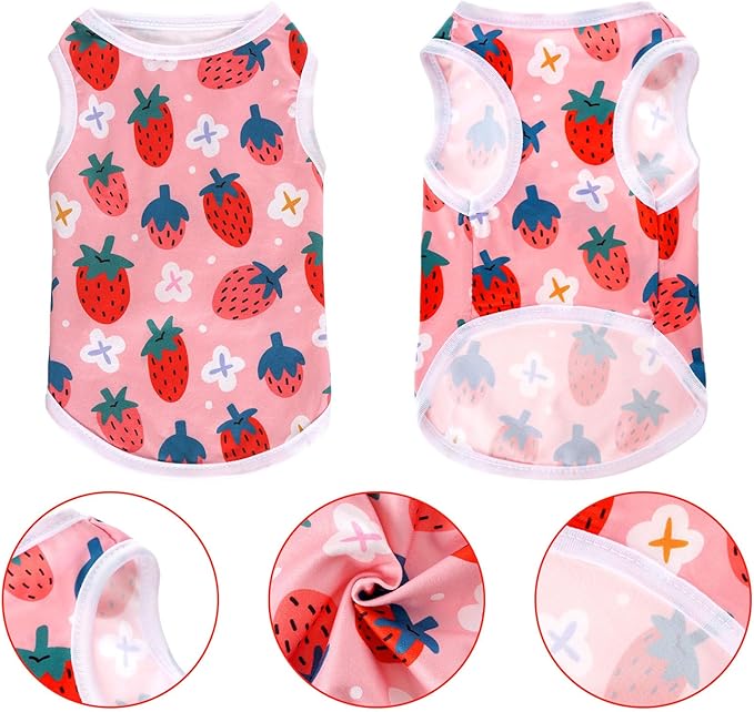 Pink Dog Shirts Cute Summer Dog Clothes Soft Pet T-Shirt Printed Puppy Shirt for Small Medium Dogs Cats Girl(Strawberry2,XS)