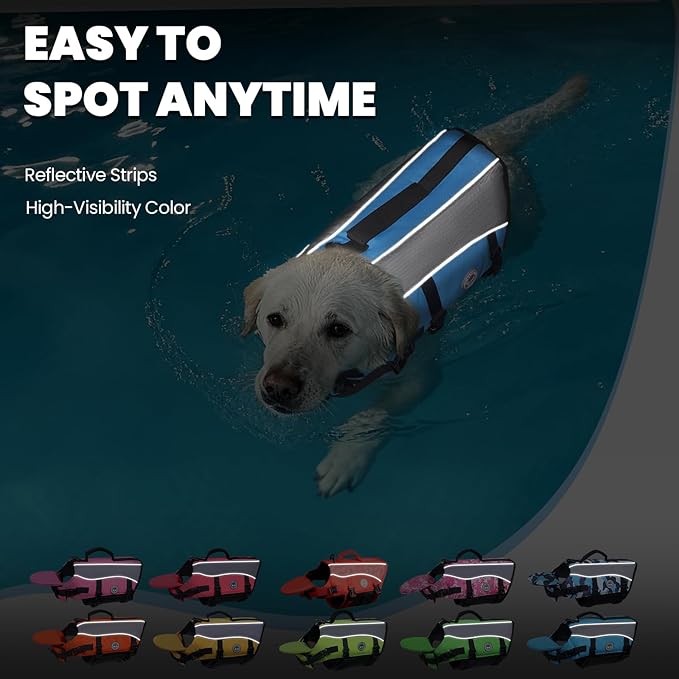 VIVAGLORY Front Float Dog Life Vest, Dog Life Jacket for Swimming & Boating, Swimming Vest with Chin Float & Handle, Ripstop & Buoyancy for Puppy Doggy, M, Blue