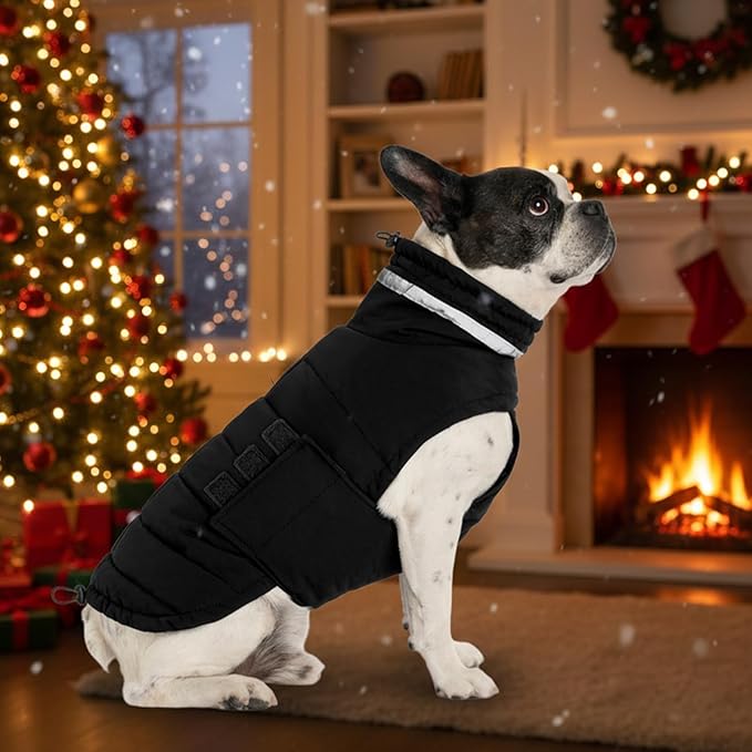 Mklhgty Waterproof Dog Coat for Small Dogs, Warm Dog Winter Jacket, Reflective Windproof Turtleneck Dog Cold Weather Coats with Adjustable Hook & Loop - Black - S
