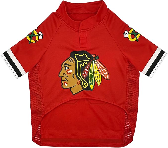 Pets First NHLPA Connor Bedard Mesh Dog Jersey, Chicago Blackhawks Bedard-98, Size Large