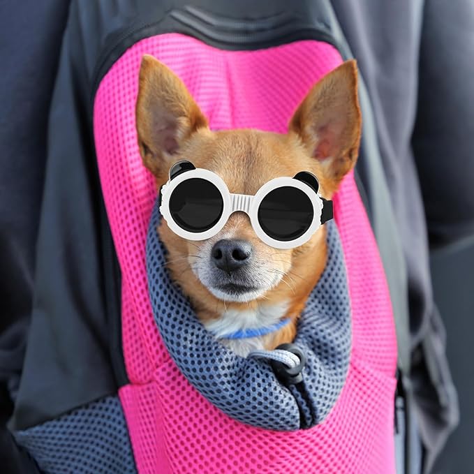 Enjoying Dog Goggles Extra-Small to Small Breeds, Dog Sunglasses UV Protection, Driving Eye Protection for Little Dogs, Breathable Windproof Dustproof Anti-Fog, Adjustable Straps, Panda White