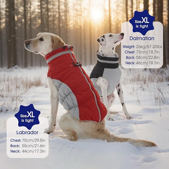 FUAMEY Dog Coat for Small Dogs,Waterproof Dog Winter Jacket with Harness Built in Puppy Cold Weather Coats Reflective Pet Vest with Zipper Warm Fleece Dogs Snowsuit Windproof Black XS