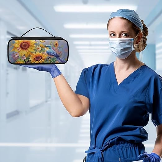 Gomyblomy Sunflower Hummingbird Stethoscope Case with Extra Room for Nurse Accessories, Compatible with Classic III, Lightweight II S.E, Cardiology IV Diagnostic Stethoscopes