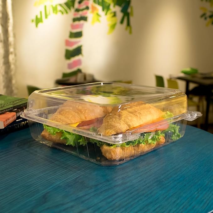Karat Clamshell Take Out Food Containers [9.3"x8.6" - 200 ct] Durable, Stackable, Crack-Resistant To Go Boxes | Translucent