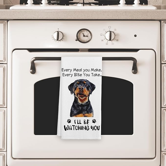 Funny Rottweiler Hand Towels for Kitchen, Dog Lovers Gifts for Women, Every Meal You Make Every Bite You Take Bath Decorations and Accessories, 16x24 Inches