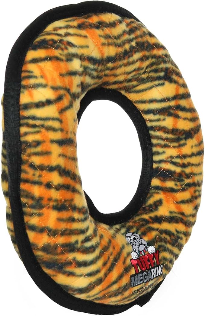 TUFFY - World's Tuffest Soft Dog Toy - MEGA - Ring -Tiger- Multiple Layers. Made Durable, Strong & Tough. Interactive Play (Tug, Toss & Fetch). Machine Washable & Floats