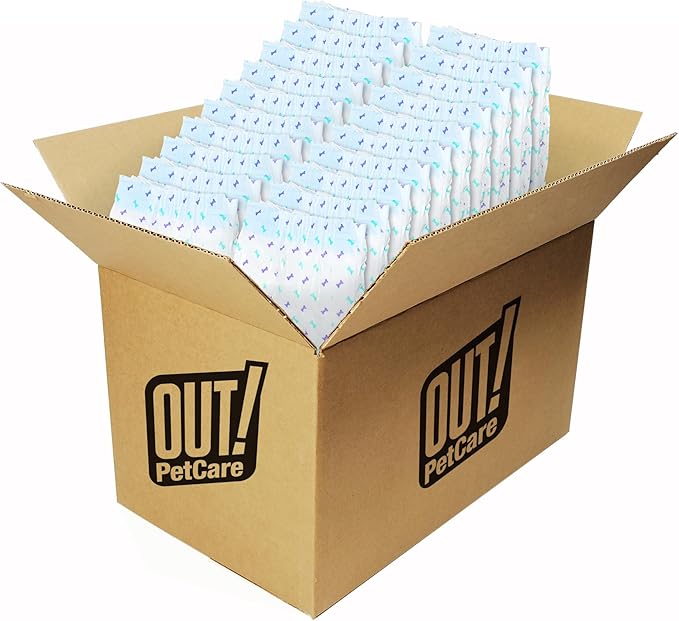 Out! PetCare Disposable Dog Diapers Female, Potty Training, Dog Diapers, Female Doggie in Heat, Puppy Training, Incontinence, Puppy Essentials, Adjustable Fasteners, 18”- 25” Waist (M/L, 96ct)