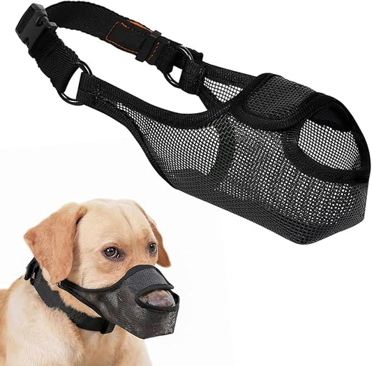 LUCKYPAW Dog Muzzle, Mesh Muzzle for Large Medium Small Dogs Allows Full Pant Drinking Mouth Cover to Prevent Biting Chewing Scavenging Adjustable Breathable (XS, Black)