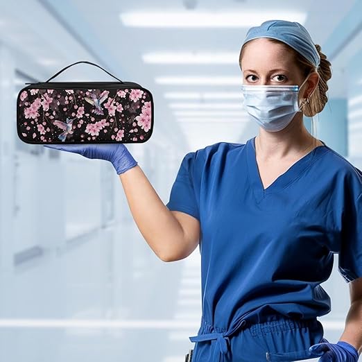Gomyblomy Pink Floral Hummingbird Stethoscope Case Holder Bag with Extra Pocket for Nurse and Doctors, Protective Stethoscope Carrying Case for Classic III, Lightweight II S.E.