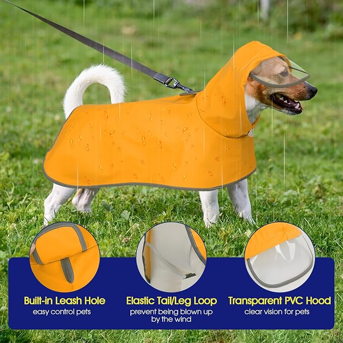 FUAMEY Large Dog Raincoat | Belly Guard, Harness Hole, Fits Morning Hikes, Waterproof, Reflective Straps, Beagle