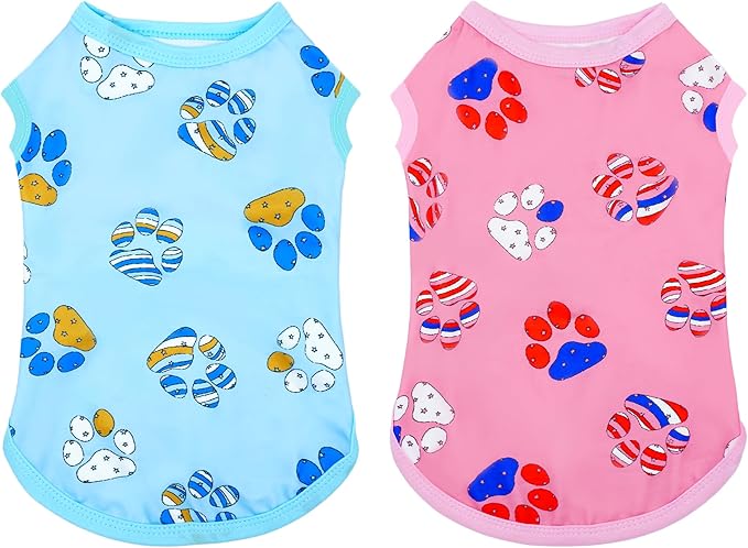 Dog Shirts Spring Summer Paw Print Pink Bule for XXXL Dog Paw T Shirts Girl Boy Sleeveless Tank Top Tee Vest Male Female Outfit Pack of 2