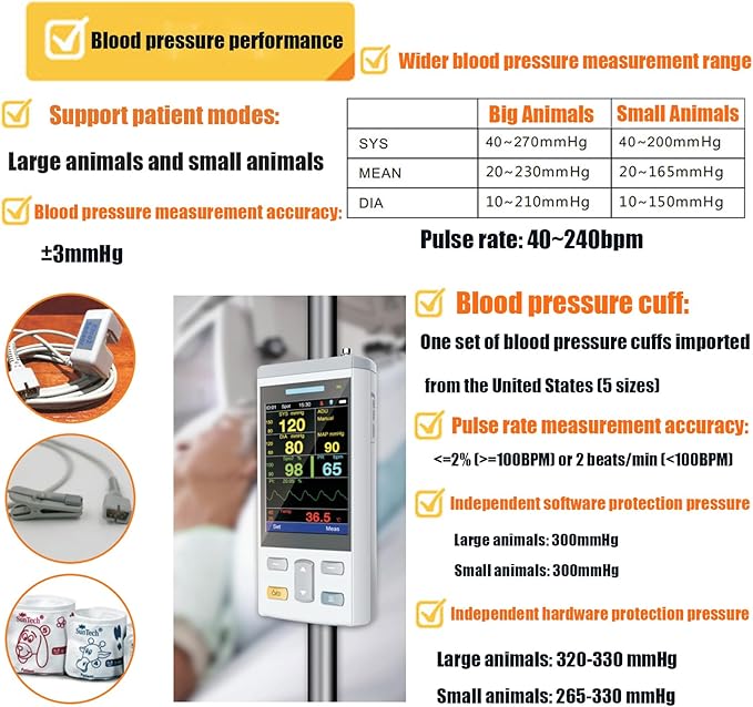 M3T Mini3.5” Handheld Vet Oximeter Monitor, SPO2/TEMP Function Veterinary,forDog, cat, Horse Pets