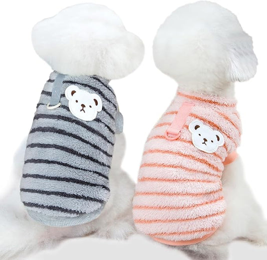 Pet Pullover Dog Sweater Striped Winter Puppy Clothes for Small Dogs Cats Warm Dog Knitwear Outfits Doggy Knitted Clothing with D-Ring, 2 Pack, Pink Grey, X-Large