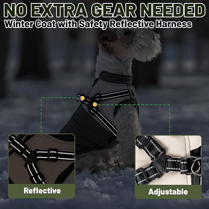 Dog Winter Coat for Small & Medium Dogs, Waterproof Dog Coat with Harness, Puppies Windproof Puppy Puffer Jacket, Snowsuit for Dachshund, Frenchie, Corgi (Classic Green,XL)