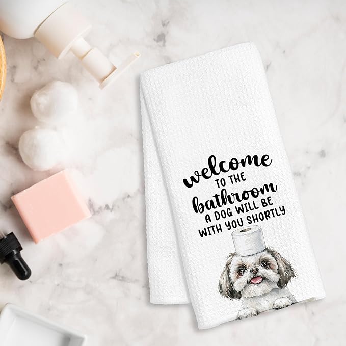 Funny Shih Tzu Hand Towels for Bathroom Decor, Dog Lover Gifts for Women Men, Shih Tzu Gifts Decorative Hand Towels for Bathroom Restroom Room, 16x24 Inch