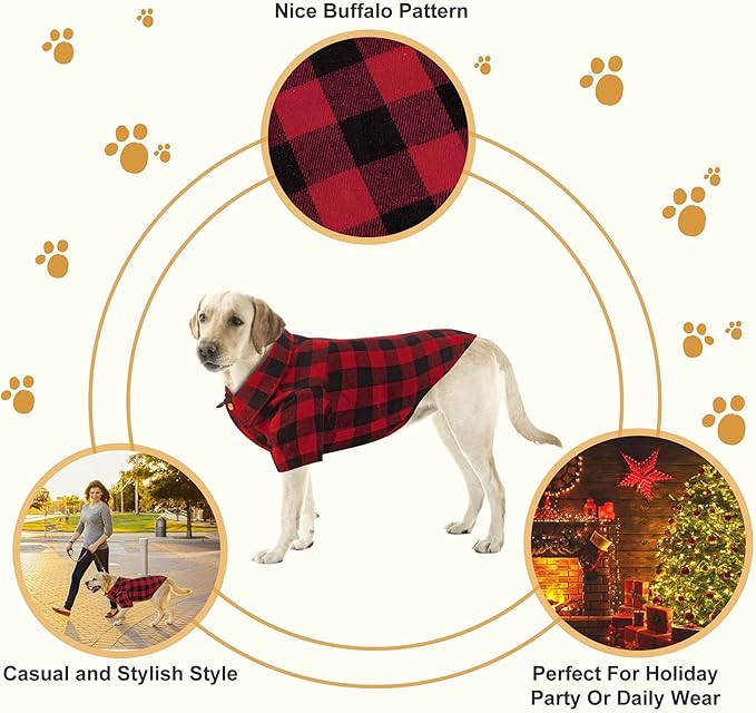 Plaid Dog Shirt Red Buffalo Dog Outfit Soft Casual Pet Clothes for Small Medium Large Dogs Puppy Cats Halloween Thanksgiving Christmas Costumes(S)