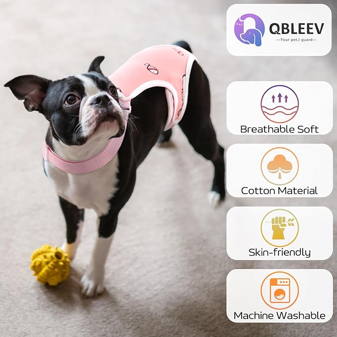 QBLEEV Dog Diapers Female Washable Sanitary Pantie with Adjustable Suspender, Reusable Doggie Diaper Puppy Diapers Male Cute Pet Period Panties for Dogs in Heat, Dog Underwear for French Bulldog XL