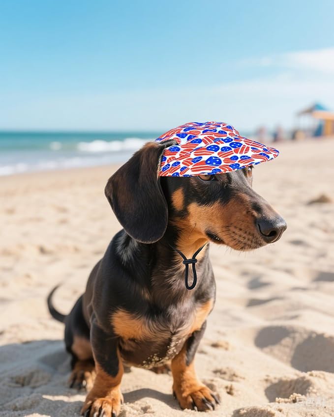 PET SHOW 4th of July Dog Baseball Cap American Flag Dog Visors for Small Doggy Cats Waterproof Pet Sun Hats with Ear Holes Adjustable Drawstring Patriotic Boy Girl Puppy Hat-Independence Day/XS