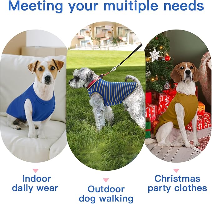 3 Pack Dog Fleece Vest -Blue-M,Classic Striped Solid Pullover| Soft Sweat Shirts for Small Dogs Male,Stretchy Lightweight Pullover for Outdoor Chill Protection
