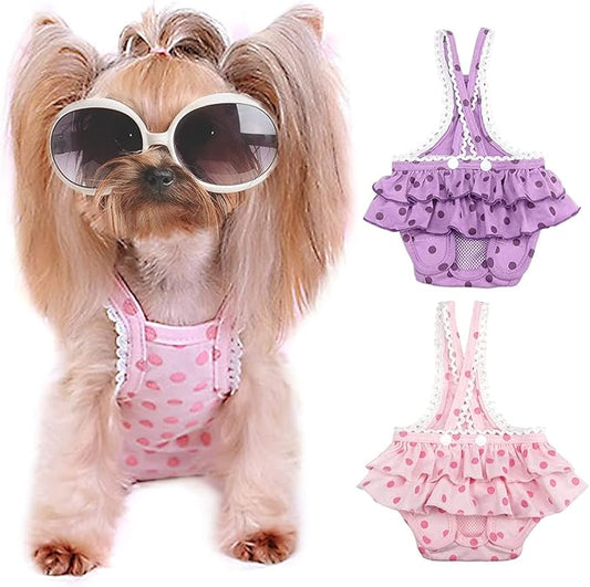 2 Pieces Washable Female Diapers with Suspender Comfort Reusable Doggy Diapers Reusable Puppy Sanitary Panties Dog Underwear Diaper for Small Girl Dogs in Period Heat (Pink&Purple,4XL)
