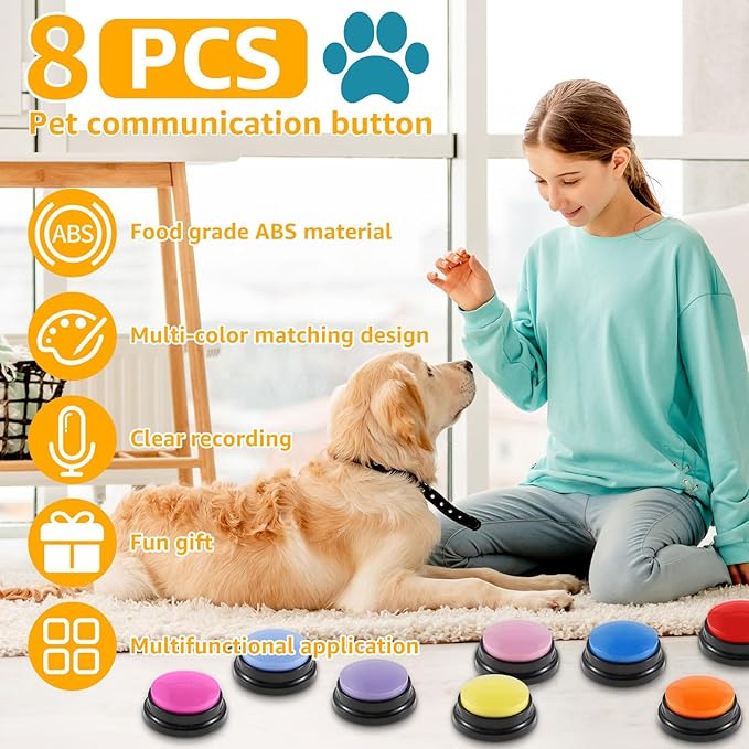 8Pcs Dog Buttons for Communication Voice, Recording Button Dogs for Words Talking and Answer, 30 Seconds Buttons Personalized Sound Answering Buzzer Best Toys fit Dog Tranning(8pcs)