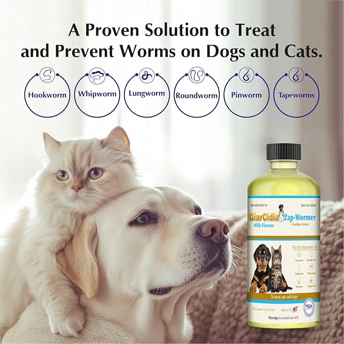 No More Worms in Cats and Dogs- Dewormer for Cats and Dewormer for Dogs - Chicken Flavour 120 mL / 4 oz Glass Bottle – Includes 3 mL Dropper with Cap