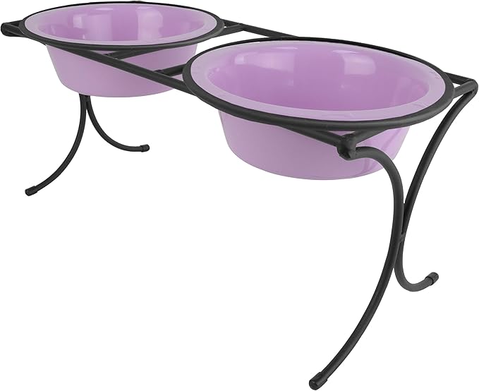 Platinum Pets Bistro Double Diner Feeder with Stainless Steel Dog Bowls, X-Large, Sweet Lilac