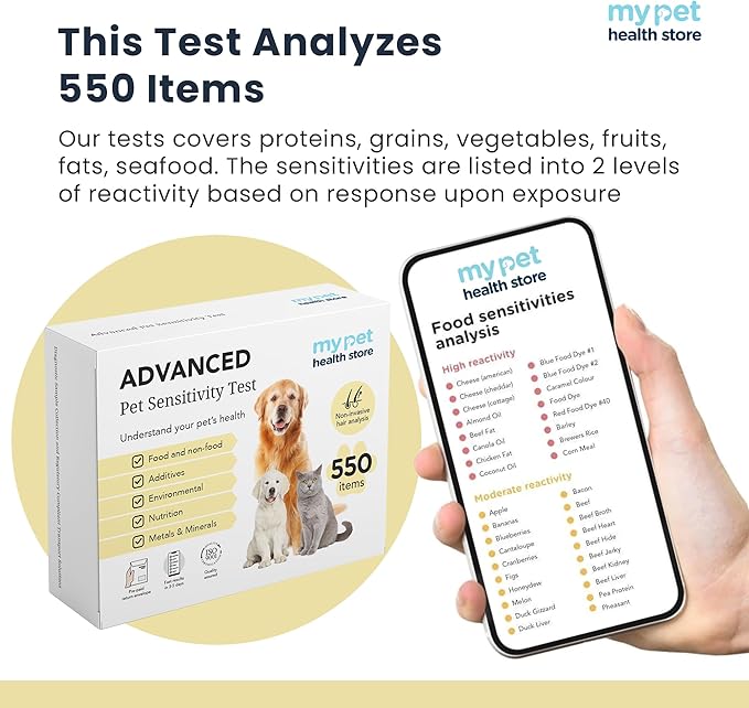 Advanced Allergen Test - At-Home Pet Allergy Test | 550 Items | Quick Results | Non-Invasive Hair Collection | Food, Environment, Nutrient & Mineral Analysis | All Breeds & Ages