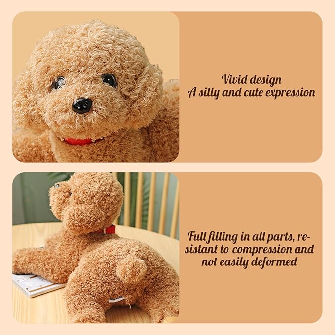 Dog Plush Cute Vivid Teddy Dog Mating Toy 14inch Cotton Filled Plush Toy with Collar Decorative Stuffed for Couch Sofa Bed, Beige | Stuffed