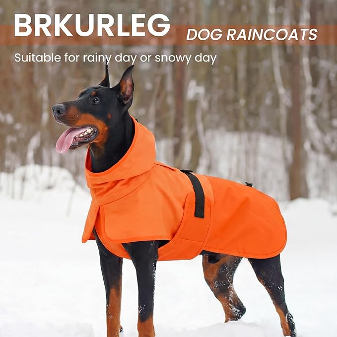 BRKURLEG Dog Raincoat for Small Medium and Large Dogs Waterproof Dog Rain Jacket Adjustable Hooded Dogs Raincoat Pet Rain Coat Poncho with Leash Hole, Reflective Strip, Orange, S