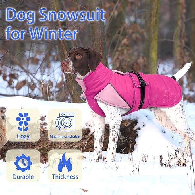 MIGOHI Waterproof Dog Winter Coat - Thick Dog Fleece Jacket with Reflective Strips, Warm Winter Snowsuit Sweater for Small Dogs,Machine Washable,French Bulldog,M,Rosepink