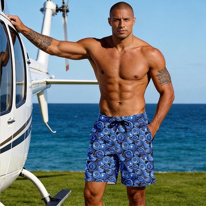 Mens Swim Trunks with Compression Liner Quick Dry Zipper Pocket Bathing
