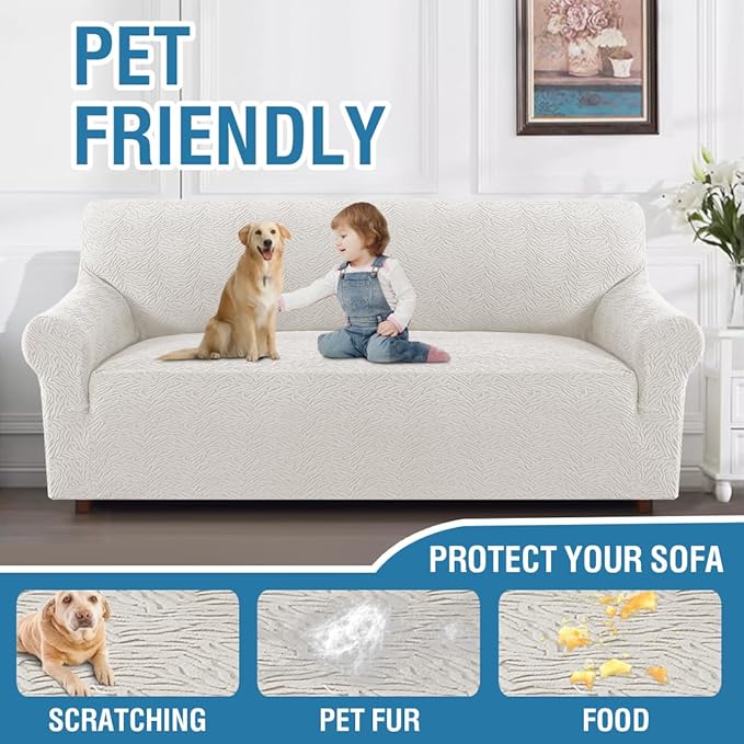 H.VERSAILTEX Jacquard Couch Covers for 3 Cushion Couch Sofa 1 Piece Stretch Sofa Covers Pets Dogs Friendly Anti Slip Thickened Slipcovers Furniture Protector Leopard Pattern(Sofa, Pale Oak)